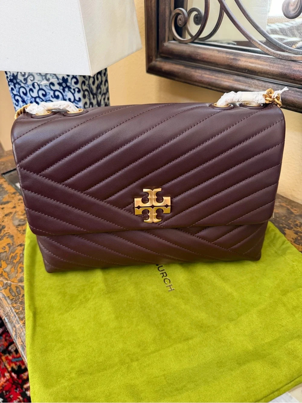 Tory Burch Quilted Chevron Leather Shoulder Bag in Dark Brown/Burgundy